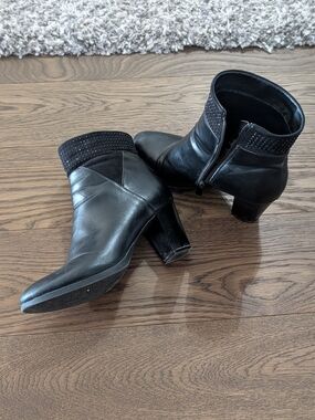 Women's Black Studded Cuff Heeled Ankle Boots